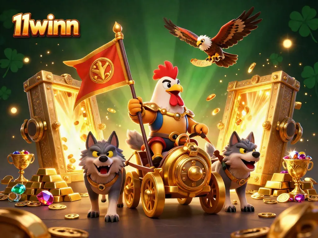 Experience thrilling adventures at 11winn, featuring a rooster warlord amidst dynamic casino treasures.