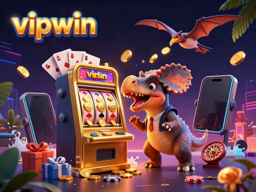 Experience an engaging scene where vipwin characters animate a dynamic casino atmosphere with exciting slot gameplay and coin rewards.