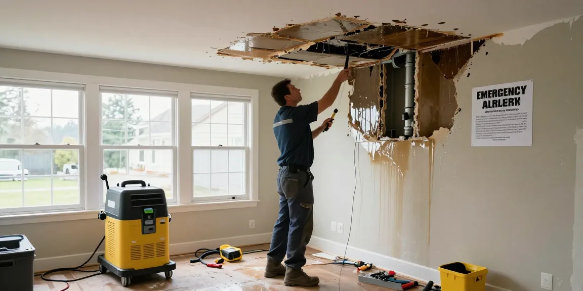 Water Damage Restoration North Vancouver professional assessing water-damaged home with equipment and urgency.